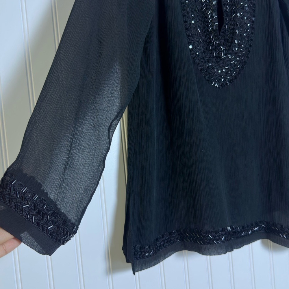 Lafayette 148 New York Black Embellished Blouse Tunic Top Silk Casual Business M - Picture 4 of 13